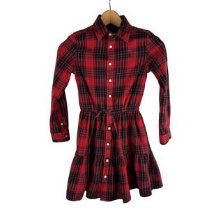 Polo Ralph Lauren Girls 8 Flannel Plaid Button Front Shirt Dress Ruffle Logo